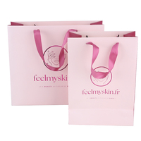 Gedruckte Griffe Bastel logos Verpackung Recyceltes Geschenk Wieder verwendbare Boutique Trage brot Rosa Kraft Weiß Schmuck Papiertüte Mit Logo