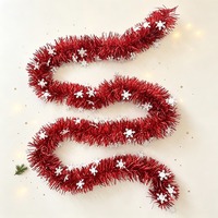 Bande de Noël en soie mélangée rouge et blanche, motif étoile à six branches et flocon de neige, pour arbre de Noël, main courante, cheminée, fenêtre