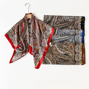 Écharpe carrée en soie pour femme, imprimé cachemire, 90x90 cm, protection solaire, voile, accessoire de mode - Product Image 1