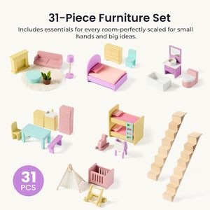 <span class=keywords><strong>Casa</strong></span> delle Bambole in Legno per Bambine - 6 Stanze, <span class=keywords><strong>Casa</strong></span> delle Bambole Fai-da-Te <span class=keywords><strong>con</strong></span> 31 Pezzi di Mobili e Accessori - Product Image 2
