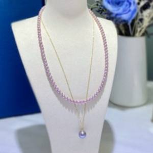 "G18k <b>Gold</b> Double Layer Purple Freshwater <b>Pearl</b> <b>Necklace</b> 4-5mm to 9-8mm Edison <b>Pearl</b> Set" - Product Image 1