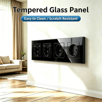 Prise murale UBARO 4 gangues UE avec 4 ports USB-A 16A 220V, indice de protection IP20, résistante aux manipulations, panneau en verre trempé ABS, 295mm