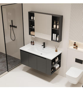 Modern Cream Bathroom Vanity Smart Mirror Cabinet Side Cabinet Ceramic Integrated Sink for Hotel Home - Product Image 2