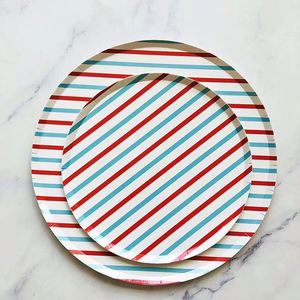 Ensemble d'assiettes jetables à rayures en forme de lune pour fournitures de fête et vaisselle - Product Image 3