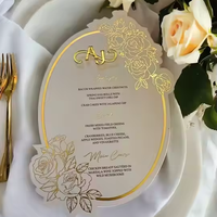 Invitations de mariage de luxe 3D miroir carte initiale personnalisé fleur Rose feuille d'or Menu haute qualité fée Style cartes en papier