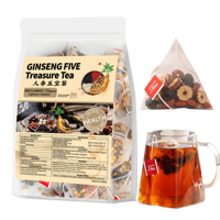 Teh Ginseng Lima Harta Karun Herbal Alami untuk Kesehatan Ginjal Pria, Penambah Energi, Kantong Teh, OEM, Label Pribadi, Pemasok Grosir