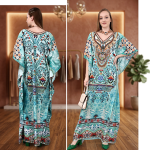 KAftan Robe Exclusive Fantaisie Afreen Dernières Polyester Crêpe Impression Numérique Femmes Caftan Africain avec Pierre Travail Beachwear - Product Image 3
