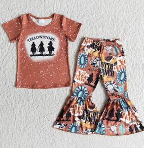 Ensemble de vêtements d'été pour enfants, chemisier et pantalon, vente en gros, ensembles de vêtements pour bébés filles, vêtements de cow-boy et cowgirl en soie de lait pour enfants - Product Image 3