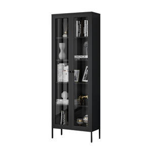 Двойная дверь стеклянная дверь Высокая книжная полка для хранения металлический шкаф - Product Image 1