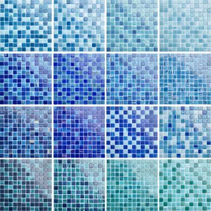 Prezzo di fabbrica decorazione della parete della toilette autoadesiva blu Hotel piscina Zellige piastrelle lucide mosaico di cristallo di vetro