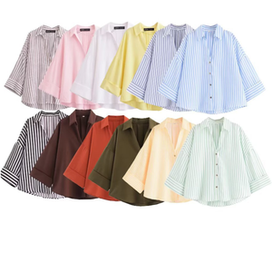 Camisas Formales de Oficina con <span class=keywords><strong>Rayas</strong></span> y Manga Tres Cuartos, Diseños de Camisas Cortas Cuadradas <span class=keywords><strong>para</strong></span> Mujer, <span class=keywords><strong>Blusas</strong></span> Elegantes <span class=keywords><strong>para</strong></span> Mujer - Product Image 3