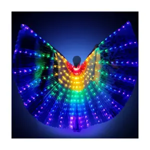 पेट नृत्य प्रकाश आईएसआईएस एन्जिल एलईडी पंख तितली कॉस्टयूम दूरबीन लाठी के साथ वयस्कों के लिए छड़ और बच्चे चमक एलईडी पंख