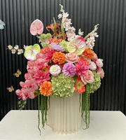 Bouquet de fleurs artificielles de luxe orange et rose pour mariage, en soie, avec hortensias verts et orchidées roses, centre de table pour décoration de fête