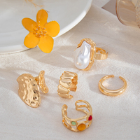 Barocke Imitierte Perlen Bunte Acryl-Edelstein Öltropfen-Blumen-Ringe Set für Damen Modischer Damenschmuck Accessoires Geschenk
