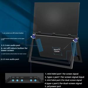 Moniteur portable pliable à double écran IPS LED 18,5 pouces, double FHD 100 Hz, 100 % SRGB, pour ordinateurs portables, bureau extérieur - Product Image 4