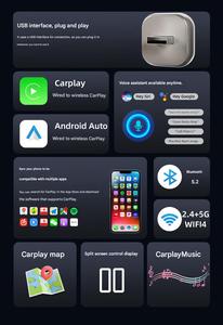 Adaptateur sans fil 2-en-1 CarPlay et Android Auto pour systèmes câblés d'origine, Plug & Play, faible latence - Product Image 3