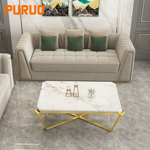 PURUO Home Goods Marble <strong>Gold</strong> Stainless Steel <strong>Glass</strong> Golden <strong>Coffee</strong> <strong>Table</strong> Modern for Home Design - Product Image 3