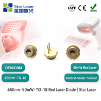 Diodo Láser Rojo QSI QL65J7SX 650nm 50mW TO18 5.6mm, Módulo LD de Modo TE para Sensor Médico Industrial