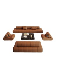 Ensemble de canapés modernes en cuir capitonné, en ligne droite, pour espace de repos professionnel de luxe et sophistiqué, idéal pour les bureaux et les salles d'accueil.