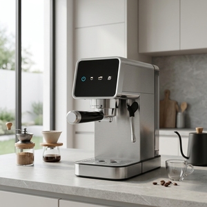 Cafetera <span class=keywords><strong>Espresso</strong></span> Semiautomática Eléctrica con Pantalla Táctil, 15 Bares de Alta Presión, Acero Inoxidable, Cafetera Italiana para Leche, Uso Doméstico - Product Image 1
