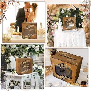 Boîte à cartes de mariage en bois personnalisée avec fente et panneau en acrylique - Boîte à souvenirs vintage gravée au <span class=keywords><strong>laser</strong></span> pour enveloppes d'argent - Product Image 6