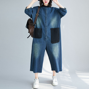 Boutique estiva nuova <span class=keywords><strong>tuta</strong></span> da <span class=keywords><strong>donna</strong></span> personalizzata alla moda in Denim a contrasto retrò - Product Image 4