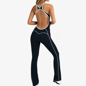 Haut de gamme couleur bloc combinaisons respirant dos nu grande taille Flare Yoga Leggings en plein air femmes combinaisons joue - Product Image 4