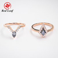 Redleaf bijoux de mode cerf-volant coupe couleur grise VVS1 bagues en diamant moissanite 9K or rose bague de fiançailles ensemble pour les filles