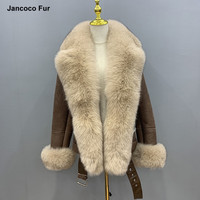 Maßgeschneiderte Luxus-Echtfellkragen-Lammfelljacke für Damen – Winterjacke aus Schafsleder mit Fell