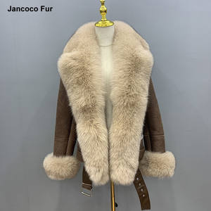 <span class=keywords><strong>Giacca</strong></span> Invernale di Lusso da <span class=keywords><strong>Donna</strong></span> in <span class=keywords><strong>Pelle</strong></span> di Montone con Grande Collo in <span class=keywords><strong>Vera</strong></span> Pelliccia Personalizzabile - Product Image 2