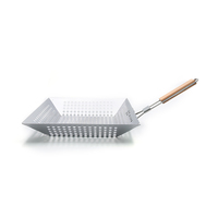 Panier de cuisson de luxe en acier inoxydable avec poignée en bois, accessoire de barbecue durable pour grils au charbon et au gaz