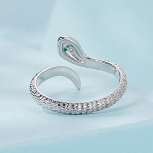 <b>Snake</b> Shape <b>Silver</b> Plated <b>Ring</b> With Diamond And Emerald Eyes Vintage Cocktail <b>Ring</b> Unisex Fashion Jewelry Daily Wear Gift - Product Image 4
