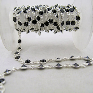 Cadena de Plata de Ley 92.5% con Circonitas Negras Redondas de Corte Diamante de 4mm, Se Vende por Pie - Product Image 1