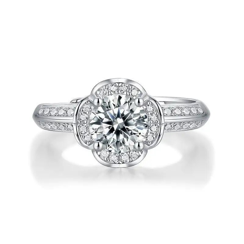 Hot sell Moissanite diamond Hand stick Flower ladies ornament silver jewellery wedding jewelry ring