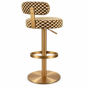 Tabouret de bar réglable avec base en métal doré, motif géométrique, siège en tissu, design moderne, USA DDP - Product Image 5