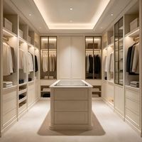 Meubles de chambre à coucher de style européen intégrés avec dressing et îlot de bureau élégant à cannelures
