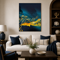 Art mural en verre cristal Baleine Dorée, trois panneaux, scène océanique pour salon, hôtel, salle de séjour, chambre d'enfant, intérieurs côtiers