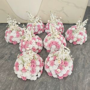 ตกแต่งโต๊ะงานแต่งงาน ตกแต่งดอกไม้ ลูกบอลดอกไม้ประดิษฐ์สีม่วง ของตกแต่งงานแต่งงาน ลูกบอลดอกไม้สีม่วงพร้อมสีขาว - Product Image 6