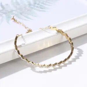 mens manchet armbanden graveerbare Suppliers-18K Vergulde Gift Nieuwe Ontwerp Geometrische Gezaagd Diamond Link Chain Armband