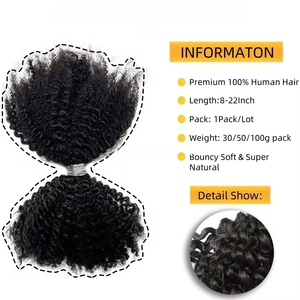 <span class=keywords><strong>Precio</strong></span> al por mayor, calidad superior, cabello humano virgen brasileño Remy 4A 4B 4C Afro Kinky, extensiones <span class=keywords><strong>de</strong></span> ganchillo para trenzas, a granel, 50 gramos - Product Image 5