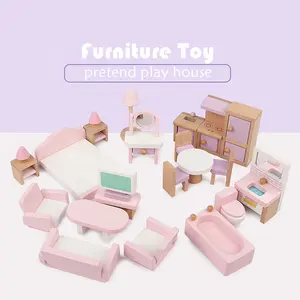 OEM & ODM Set Mainan Furnitur Rumah Boneka Miniatur Anak-anak Gaya Nordik Kreatif Pendidikan Kayu 3d Mini Yang Diterima