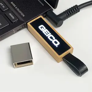 판촉 2.0 3.0 직사각형 빛나는 나무 USB 플래시 드라이브 메모리 USB 플래시 메모리 금속 사용자 정의 스틱 8Gb 64Gb USB Pendrive