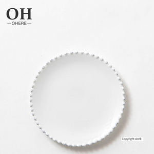 New Arrival Bone China Plate Set with White Beads Rim Porcelain Chargers <strong>Tray</strong> for Wedding &amp; Event Decor <strong>Ceramic</strong> Dinnerware Set - Product Image 4