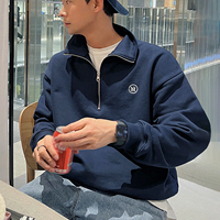 Sudadera de invierno con cuello alto y media cremallera, forro polar, estilo oversize para hombre, con logo personalizado bordado, ecológica