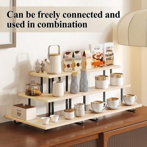 Wooden Storage <b>Rack</b> 3 Tier Natural Wood Color Standing Type Multifunctional Kitchen Countertop <b>Shelf</b> - Product Image 3