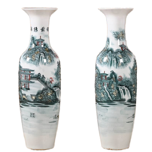 Grand vase sur pied en céramique de Jingdezhen, peint à la main, avec un pin d'accueil, style chinois moderne, salon, villa, hôtel, entreprise - Product Image 1