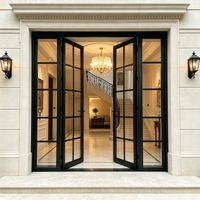 Porte d'entrée battante en verre en alliage d'aluminium AOMEJA avec cadre noir, étanche, insonorisée et isolante pour hôtels et villas