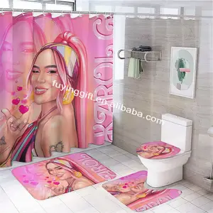 뜨거운 판매 가수 페소 플루마 카롤 G Manana 세라 가다랑어 맞춤 인쇄 디자인 욕실 샤워 커튼 세트