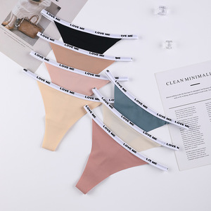 Culottes string <span class=keywords><strong>sexy</strong></span> taille basse en microfibre <span class=keywords><strong>et</strong></span> soie glacée pour femmes, imprimé lettres minimaliste, respirantes <span class=keywords><strong>et</strong></span> sans coutures, vente en gros - Product Image 1