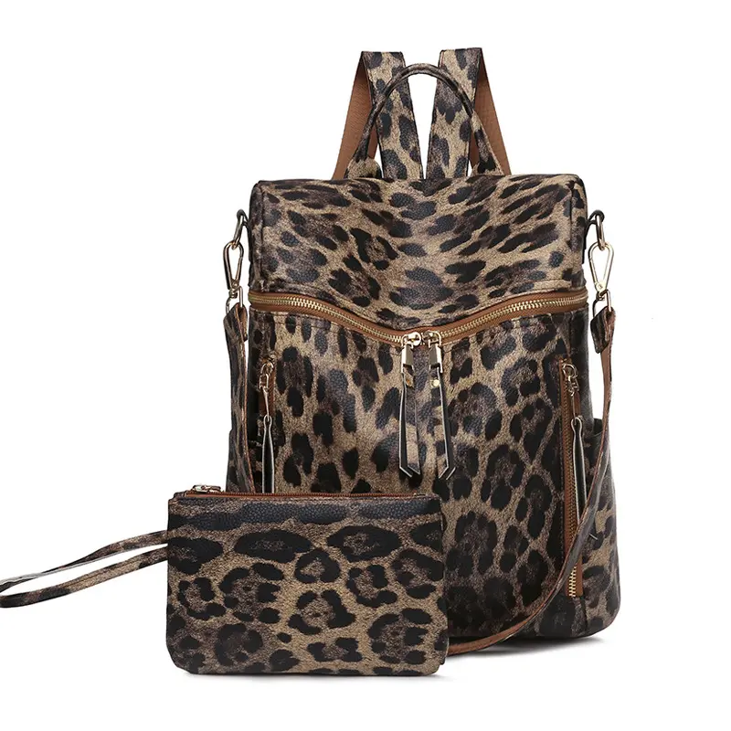 Wholesale Fashion high quality Purse designer Ladies Travel Leopard Leather Backpack Bag